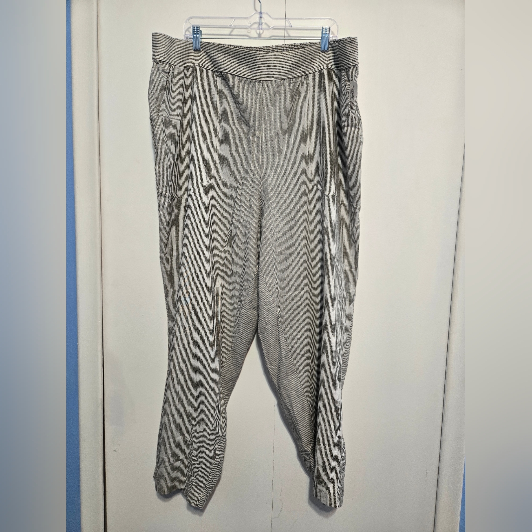 Max Studio Linen Blend Pants 3x Nwt Black White Stripe Pull On Wide Leg